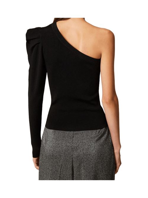 Maglia da donna in maglia, monospalla, drappeggio, colore nero. TWINSET | 252AT301100006